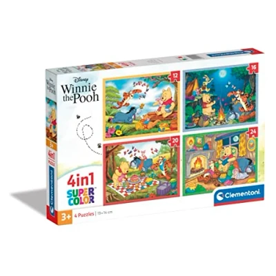 Image de Clementoni Supercolor 4 in 1 Disney Winnie The Pooh Progressifs (12, 16, 20, 24 Pièces), Enfants 3 Ans, Puzzle Dessin Animé Fabriqué en Italie, 21514