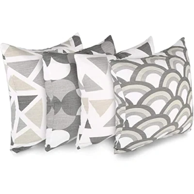 Image de Penguin Home 3432 Lot de 4 Housses Coussin carrées décoratives Double Face 100% Coton avec Fermeture éclair Invisible 45 x 1 cm, Gris, X45 X1 cm