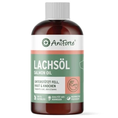 Image de AniForte huile de saumon pour chiens 500 ml poisson naturelle Norvège riche en oméga 3, premium, supplément BARF sans additifs