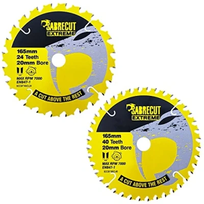 Image de 2 lames de scie circulaire sans fil SCCSFK165CL SabreCut 165 mm 24T et 40T x 20 compatibles avec Dewalt Bosch Makita bien d&#039;autres