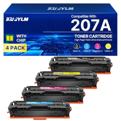 Image de KUPYLM 207A 207X Cartouche de Toner Compatible pour HP Color Laserjet Pro MFP M283fdw M283fdn M282nw M255dw M255nw W2210A W2210X W2211X W2212X W2213X Noir Cyan Jaune Magenta Lot 4
