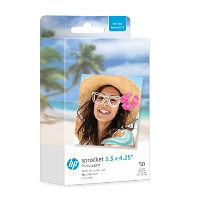 Image de HP Zink Lot de 50 Feuilles Papier Photo à Dos adhésif Compatible avec imprimante Sprocket 8,9 x 10,8 cm
