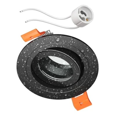 Image de ledscom.de Cadre de plafond pour salle bain ERID, pièce humide, bain, IP44, rond, pivotant, noir mat, douille GU10 incluse