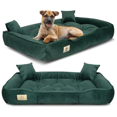 Image de Un Lit pour très Grands Chiens XXL 130x105 cm Chien Lavable, Ultra Doux Canapé Orthopedique Moelleux et Douillet, Super Made in EU Vert