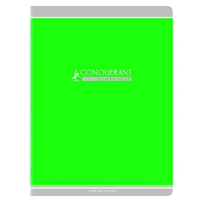 Image de Conquérant Cahier Classique 24 x 32 cm Grands Carreaux Seyès 96 Pages Agrafées Couverture Carte Recyclée Vert