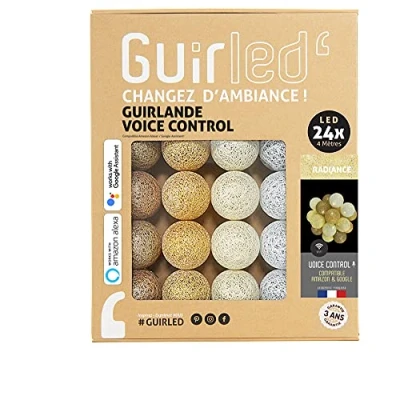Image de GuirLED Guirlande lumineuse boules coton LED USB Commande Vocale Amazon Alexa &amp; Google Assistant Programmable à l&#039;infini Adaptateur secteur 2xUSB inclus 24 2.4m Radiance