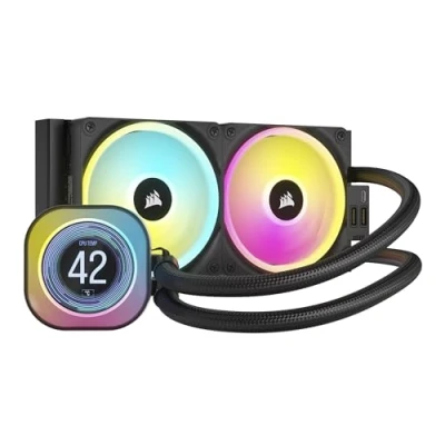 Image de CORSAIR iCUE Link H100i LCD Liquid CPU Cooler 240mm AIO Ventilateurs QX120 RGB Ecran IPS 2.1&quot; Convient à Intel LGA 1700, AMD AM5 Hub Système Inclus Noir