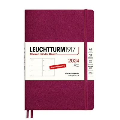 Image de LEUCHTTURM1917 367657 Agenda semainier 2024, format medium (A5), à couverture souple, port rouge, allemand, 12 mois