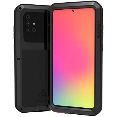 Image de LOVE MEI Samsung Galaxy A71 Coque, Aluminium Métal + Verre trempé étanche Antichoc Militaire Heavy Duty Robuste Couverture Housse pour (A71, Noir)