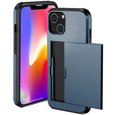 Image de Coque arrière IMOSHION iPhone 13 Bleu foncé Porte cartes intégré Design minimaliste