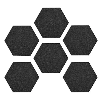 Image de Navaris Tableau Hexagone en Feutre Lot 6X Panneau d&#039;affichage Mural Adhésif avec 10x Punaise Décoration Photo Note 15x17,7cm Gris foncé