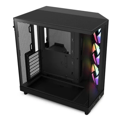 Image de NZXT H6 Flow RGB CC H61FB R1 Boîtier Moyen Tour Compact Double Chambre Airflow Comprend 3 Ventilateurs 120 mm Panneaux panoramiques en Verre Haute Performance Noir