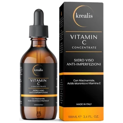 Image de Krealis 100ml Vitamine C Serum Visage avec Acide Hyaluronique, Niacinamide, E, Visage, Anti Taches, Imperfections, C, Contour Des Yeux Rides et Cernes