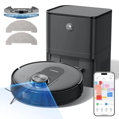 Image de Proscenic Neuf Q8 Max Aspirateur Robot Laveur avec Station 18000Pa,Robot Navigation Lidar Multi étage Cartographie,Connecté App/Alexa/Siri/IFTTT,200 mins pour Poils Animaux Tapis Sols Durs