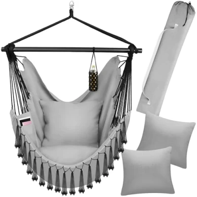 Image de tectake® Fauteuil Relax, Relax Jardin, Suspendu Hamac Intérieur &amp; extérieur, de Lecture cocooning 1 Place Balancelle, 2 Coussin Chaise Inclus Decoration Salon