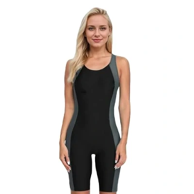 Image de BEACHKINI Maillot De Bain Femme Une Pièce Dos Ouvert Compétitif,Noir Gris,EU 44