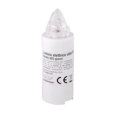 Image de La Briantina Lumino électrique à LED Stilo, durée 365 jours, blanc avec lumière fixe scintillante, h9,5 x ø3 cm