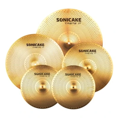 Image de SONICAKE cymbales à faible volume 14&quot; HiHat+16&quot; Crash+18&quot; Crash+20&quot; Ride jeu de mèche 5 pièces doré