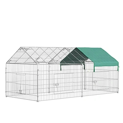 Image de PawHut Clôture pour Petits Animaux Cage domestiques Cadre en métal galvanisé 4 piquets de Sol Inclus 220 x 103 cm Argent et Vert