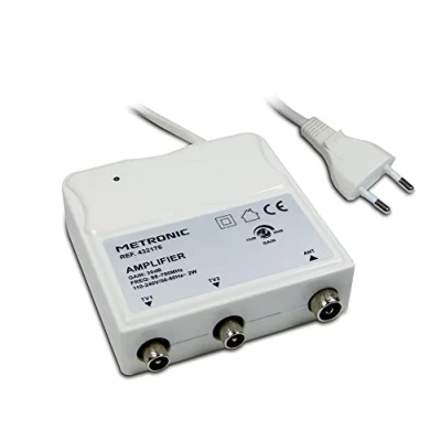 Image de Metronic Amplificateur d&#039;intérieur FM/VHF/UHF à réglage de Gain 30 DB avec Filtre 4G Blanc 332176