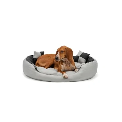 Image de lionto Lit pour Chien 4 en 1 avec Coussin réversible, 85x70 cm, Animaux de Compagnie Toutes Tailles résistant aux griffures entrée Basse, Gris/Noir