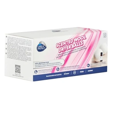Image de CARE + PROTECT balles de séchage en laine, réduit moitié le temps séchage, économie d&#039;énergie, durée 1000 cycles, convient à tous les sèche linge, lot 2 10ml parfum concentré