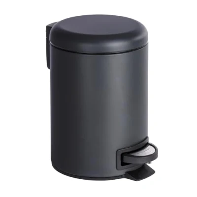 Image de WENKO poubelle cosmétique à pédale Leman noir mat Anti trace 3 litres Petite pour salle de bain avec support sacs intégré Acier vernis, finition 17x25x22,5cm