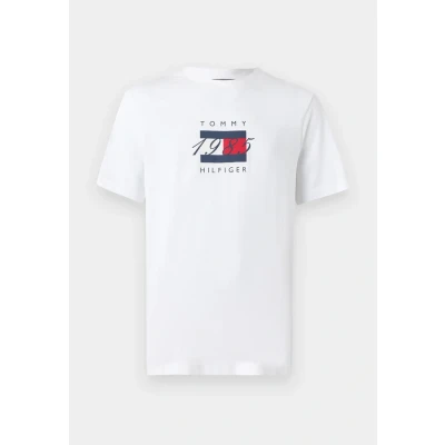 Image de Tommy Hilfiger Linear FLAG Graphic TEE Unisex Tshirt imprimé, Taille: Small, White
