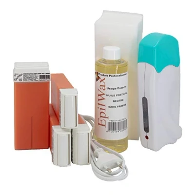 Image de EpilWax Kit Chauffe Cire Épilation Professionnelle avec 4 x Recharges Roll on à l&#039;Argan, 100 Bandes d&#039;Épilation et Huile après Gamme Solo