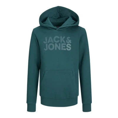 Image de JACK&amp;JONES JUNIOR Jjecorp Noos JNR Sweat à Capuche avec Logo Sweatshirt, Deep Teal/Fit : Large Print/W. Bleu Sarcelle, 16 Ans Garçon