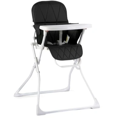 Image de Chaise haute pour enfant avec plateau amovible, repose pieds, ceinture de sécurité, pliable, légère, peu encombrante (noir et blanc)