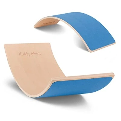 Image de KiddyMoon Planche D&#039;équilibre Pour Enfants À Balancer Montessori, Naturelle/Bleu Felt
