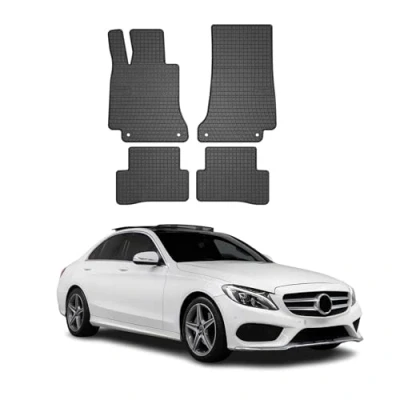 Image de Tapis de Sol Compatible avec Mercedes Classe C W205 2014 2021 Caoutchouc Noir