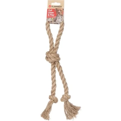 Image de Flamingo Jouet pour Chien Chanvre Kush Corde à Tirer avec 3 Noeuds Brun 35x8x5cm poignée Prévient la Plaque Dentaire Masse Les gencives 100% Naturel