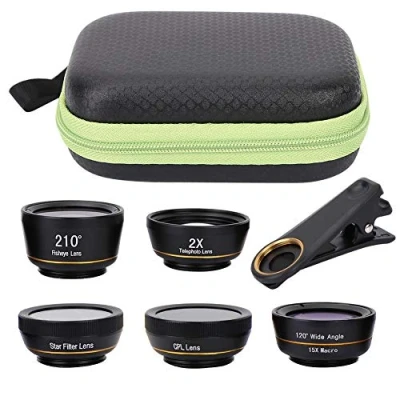 Image de Lentille de Fixation Ensemble 6 en 1 Fisheye Grand Angle Macro CPL Starlight Lentille,Fisheye/Grand Angle/Macro/Zoom/Polarisation/Objectif avec Adaptateur Clip