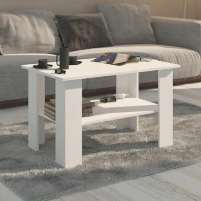 Image de Home Collective table basse, de salon, canapé Fonctionnelle avec étagère 80 x 60 55 cm (l p h) Blanc