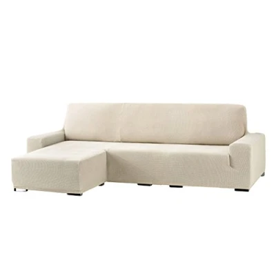 Image de Eysa Cora Bi Élastique Chaise Longue Bras Court Gauche, Vue frontale, Polyester Coton, Écru, 39x35x19 cm
