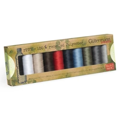 Image de Gütermann creativ Set de fil à Coudre rPET avec 10 bobines Pour Tout 100 m composé 100% polyester recyclé dans différents coloris