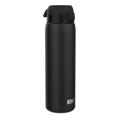 Image de Ion8 Gourde Inox 1 Litre, Anti Fuite, Facile à Ouvrir, Verrouillage Sécurisé, Lavable au Lave Vaisselle, Poignée de Transport, Durable et Résistant aux Rayures, Acier Inoxydable, 1200ml, Noir
