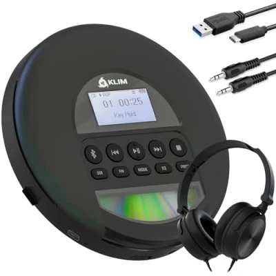 Image de KLIM Nomad Lecteur CD Portable Batterie Intégrée Longue Durée Écouteurs Compatible R, RW, MP3 TF, Mini Radio Portable, Bluetooth pour la Voiture [NOUVEAUTÉ 2024]