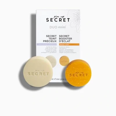 Image de PIN UP Secret Mini Coffret Duo au Lait de Chèvre &amp; Curcuma 1 Savon Teint Précieux et Masque Booster d&#039;Éclat Nettoie, Élimine les Impuretés Points Noirs Tous types peaux