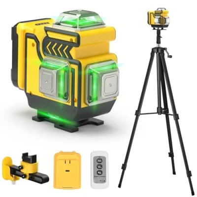 Image de cjumel Niveau Laser avec Trepied, 4D 16 Lignes Vert Rotatif Level Multifonctionnel 4x360 Niveaux Autonivelant en Croix 1.6 M Trépied, Batterie 5400mAh, Télécommande