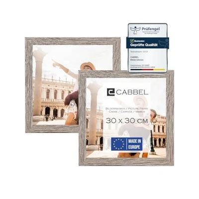 Image de CABBEL Lot de 2 cadres photo 30x30 cm, Chêne foncé, cadre stable en bois MDF, verre plexi incassable, à suspendre, idéal pour photos/images/collages