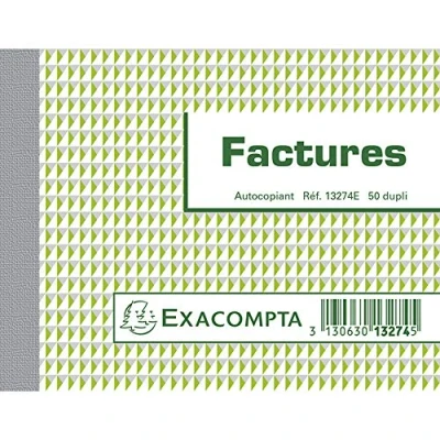 Image de Exacompta Réf. 13274E 1 Manifold FACTURES 50 feuillets numérotés et autocopiants en 2 exemplaires (1 original + copie) format 105 x 135 mm fabriqué france