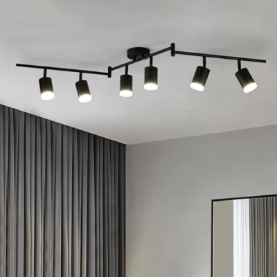 Image de Leselux Plafonnier 6 Spots Noir, Moderne Spot LED Orientable, et Rails de GU10, Éclairage da Plafond en Métal, Luminaire pour Cuisine Salon Chambre (Sans Ampoule)