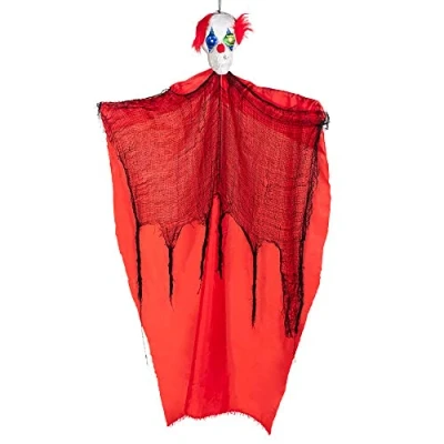 Image de Boland 73046 Clown à suspendre Freaky Taille 160 cm Yeux lumineux Piles Squelette Décoration Suspendue Halloween Carnaval Fête thème