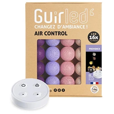 Image de GuirLED Guirlande lumineuse boules coton LED USB Télécommande sans fil Veilleuse bébé 2h Adaptateur secteur double 2A inclus 4 intensités 16 1.6m Provence