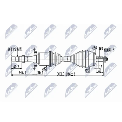 Image de NTY NPW VV 133 Arbre de transmission Essieu avant droit 934 TF 71SC Boîte automatique VOLVO: V40 3/5 portes