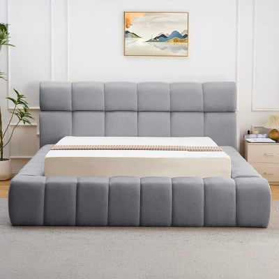Image de Lit coffre avec rebords matelassés Challow 180x200cm Tissu Gris foncé Menzzo