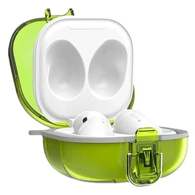 Image de GIOPUEY Rigide étui Compatible avec Samsung Galaxy Buds FE/Buds Pro/Buds Live/Buds 2/Buds 2 Pro, Clear PC Coque Couvercle verrouillable et Crochet Porte clés Vert